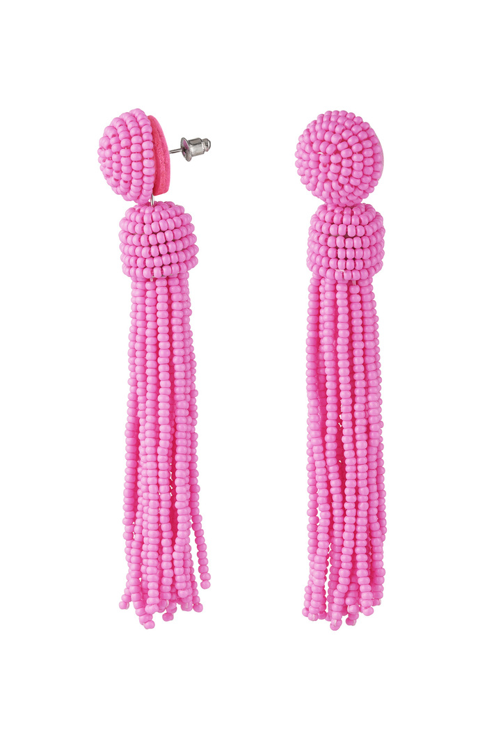 Earrings beaded tassel - fuchsia Glass beads 