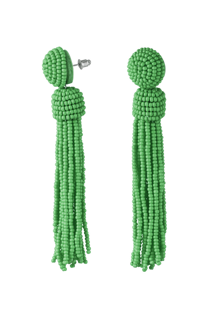 Earrings beaded tassel - green Glass beads 
