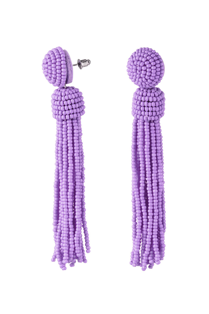 Earrings beaded tassel - purple Glass beads 
