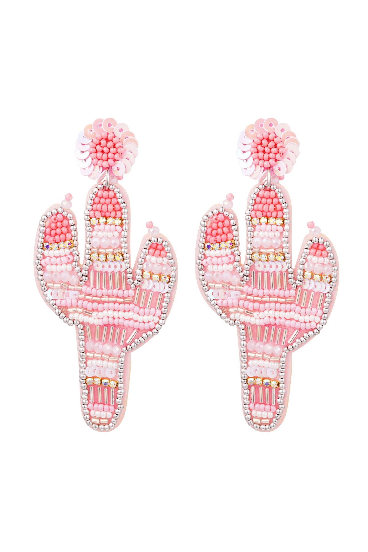 Boucles d'oreilles perlées cactus - perles de verre rose 