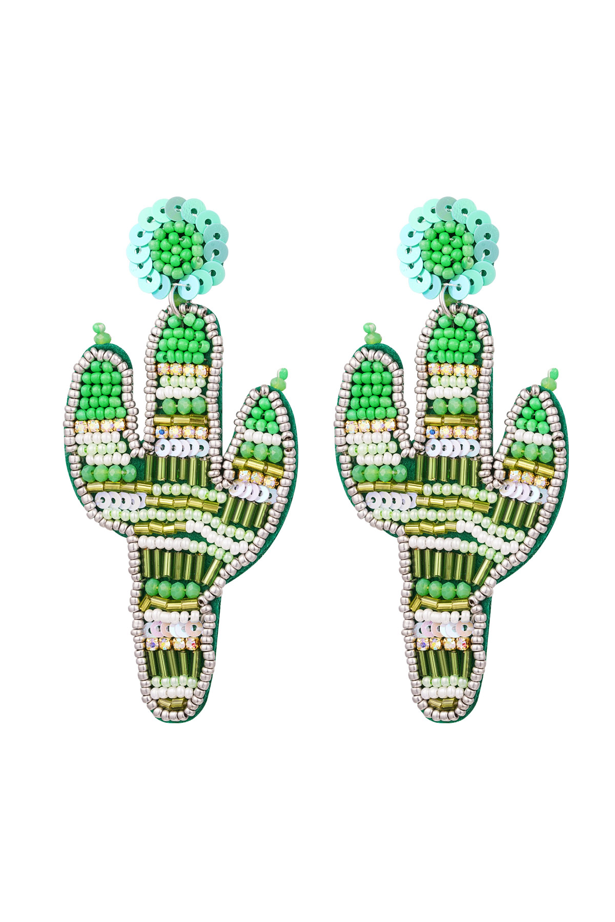 Boucles d'oreilles perlées cactus - Perles de verre vertes