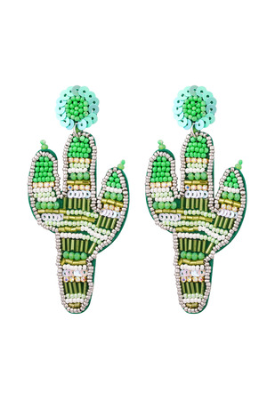 Beaded earrings cactus - green Glass beads h5 