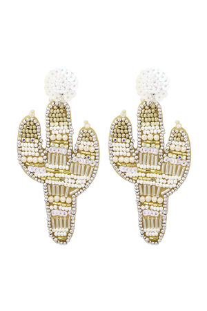 Boucles d'oreilles perlées cactus - perles de verre beige h5 