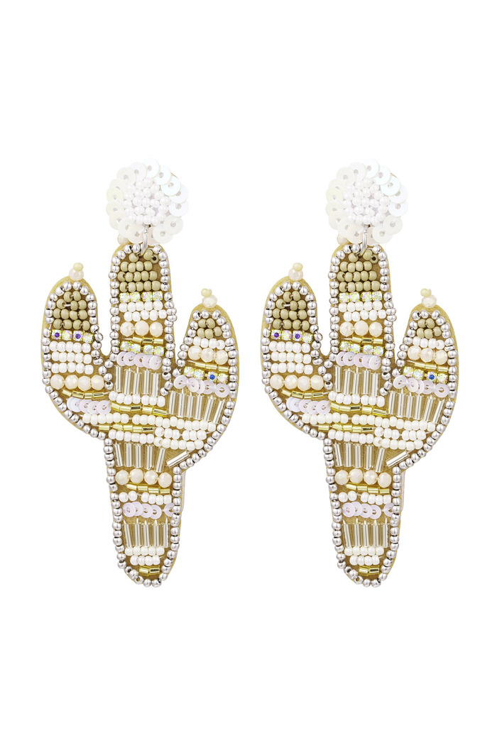 Boucles d'oreilles perlées cactus - perles de verre beige 