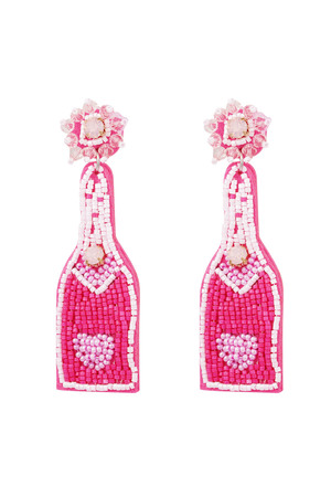 Kralen oorbellen fles - roze Glaskralen h5 