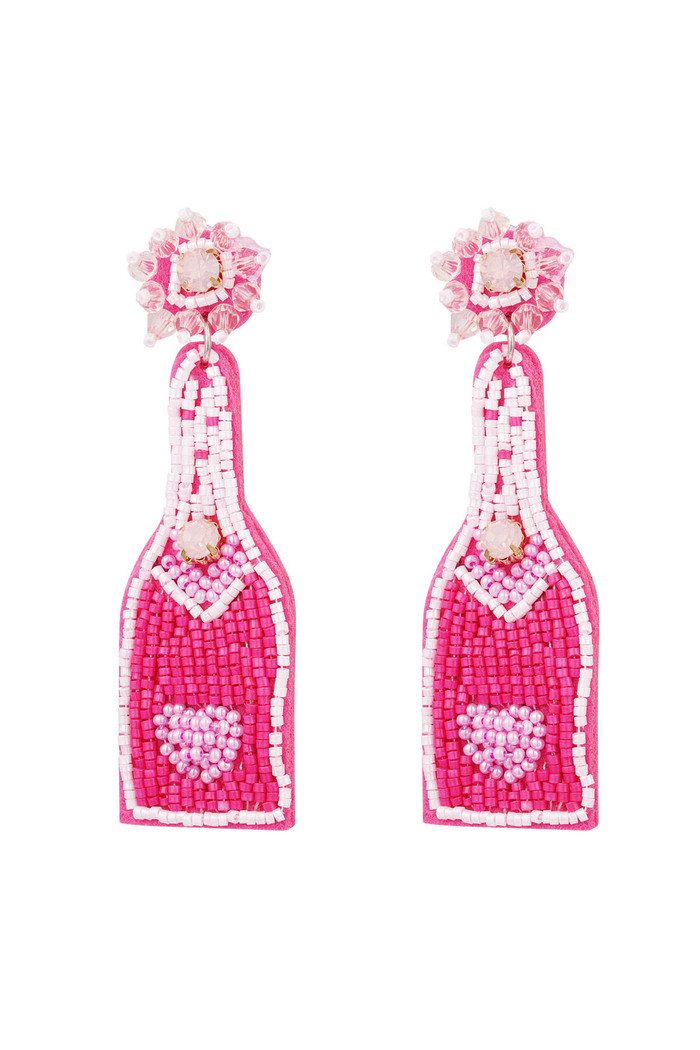 Kralen oorbellen fles - roze Glaskralen 