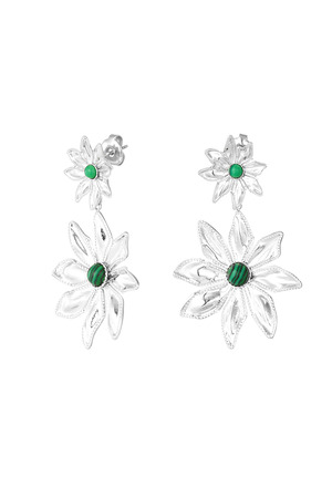 Boucles d'oreilles double fleur - argent/vert h5 