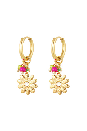 Earrings beads with flower - gold h5 
