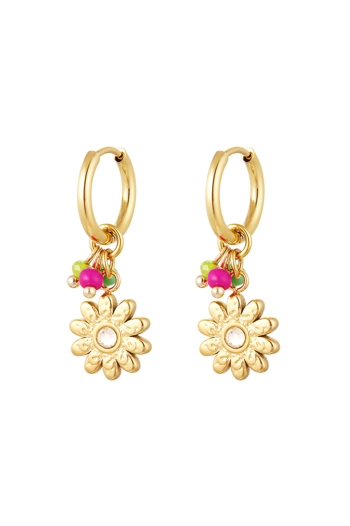 Earrings beads with flower - gold 