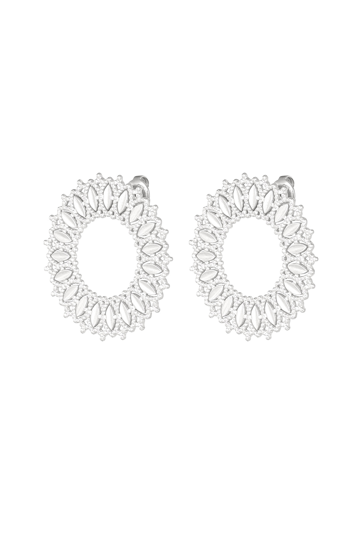 Round flower earrings - silver  