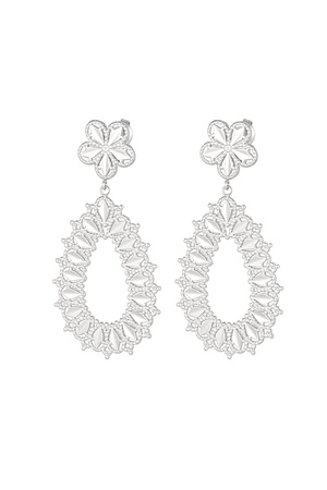 Flower earrings with oval pendant - silver h5 