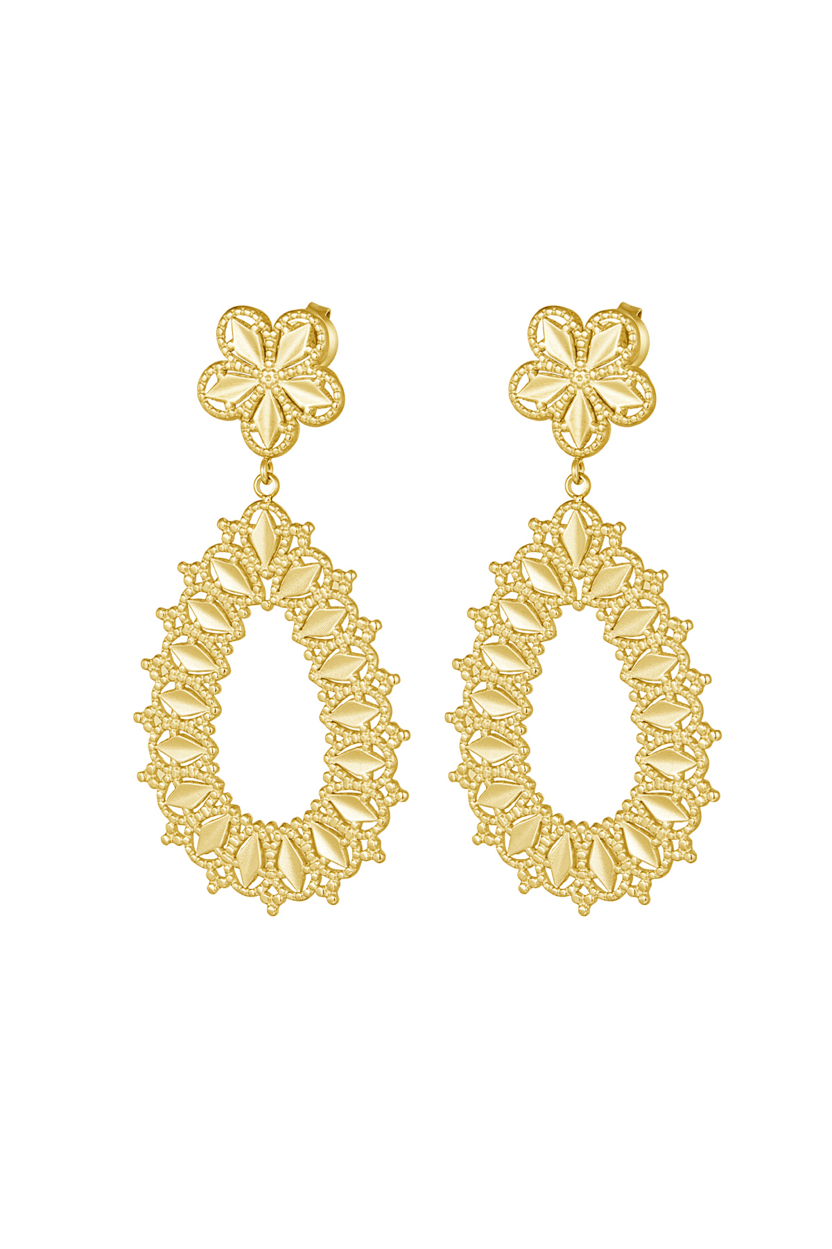 Flower drop earrings - gold 
