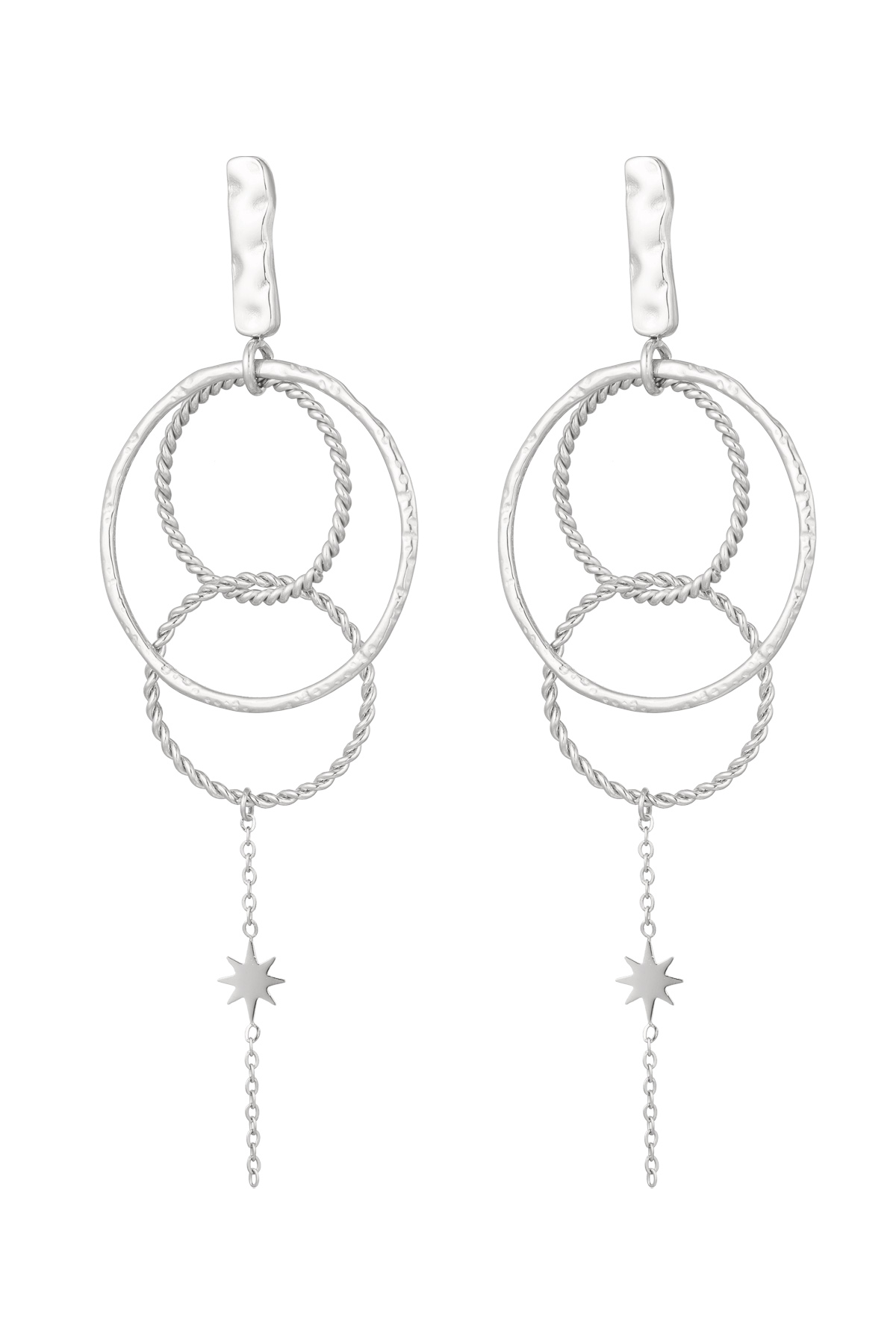 Earrings circles with chain - silver