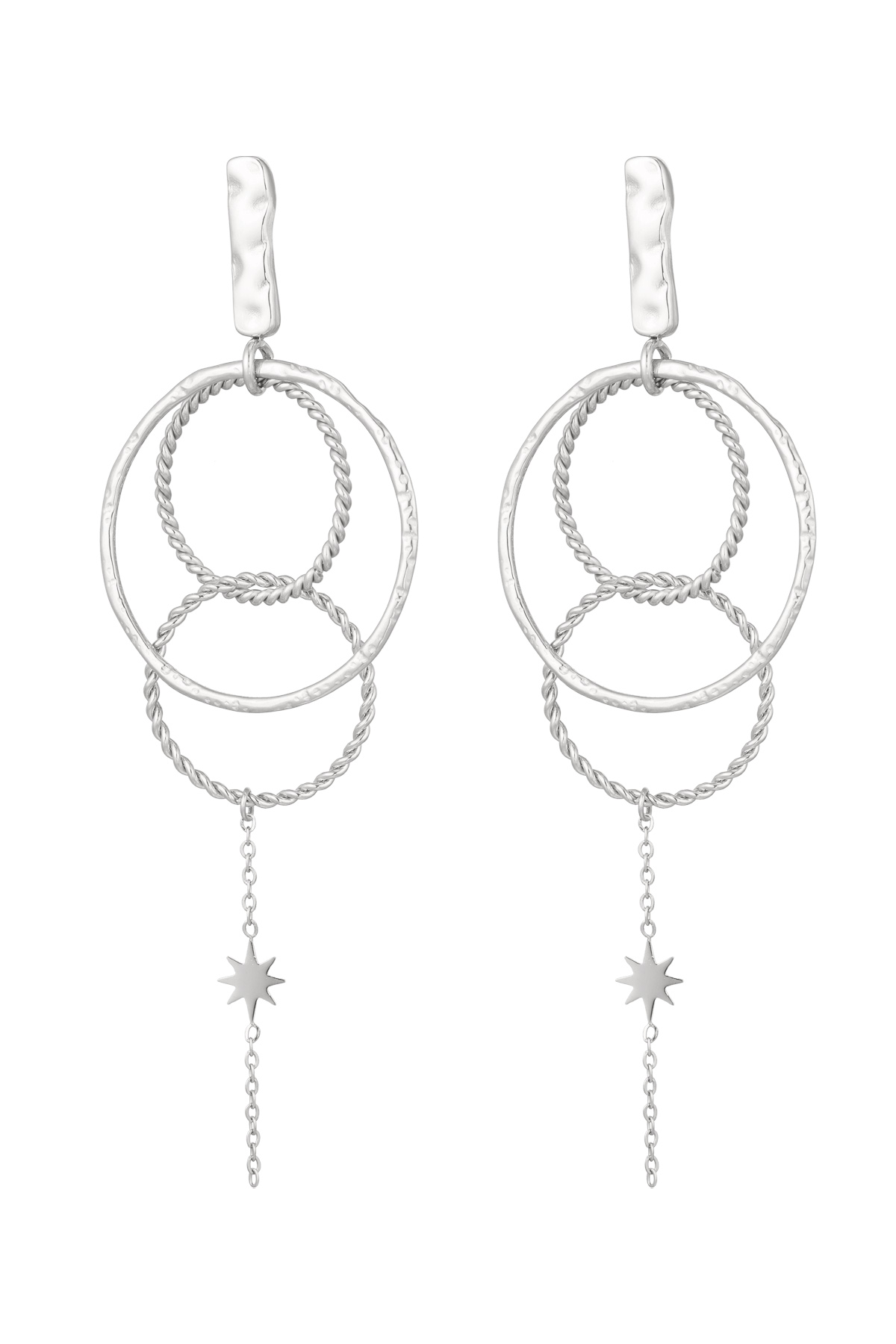 Earrings circles with chain - silver h5 