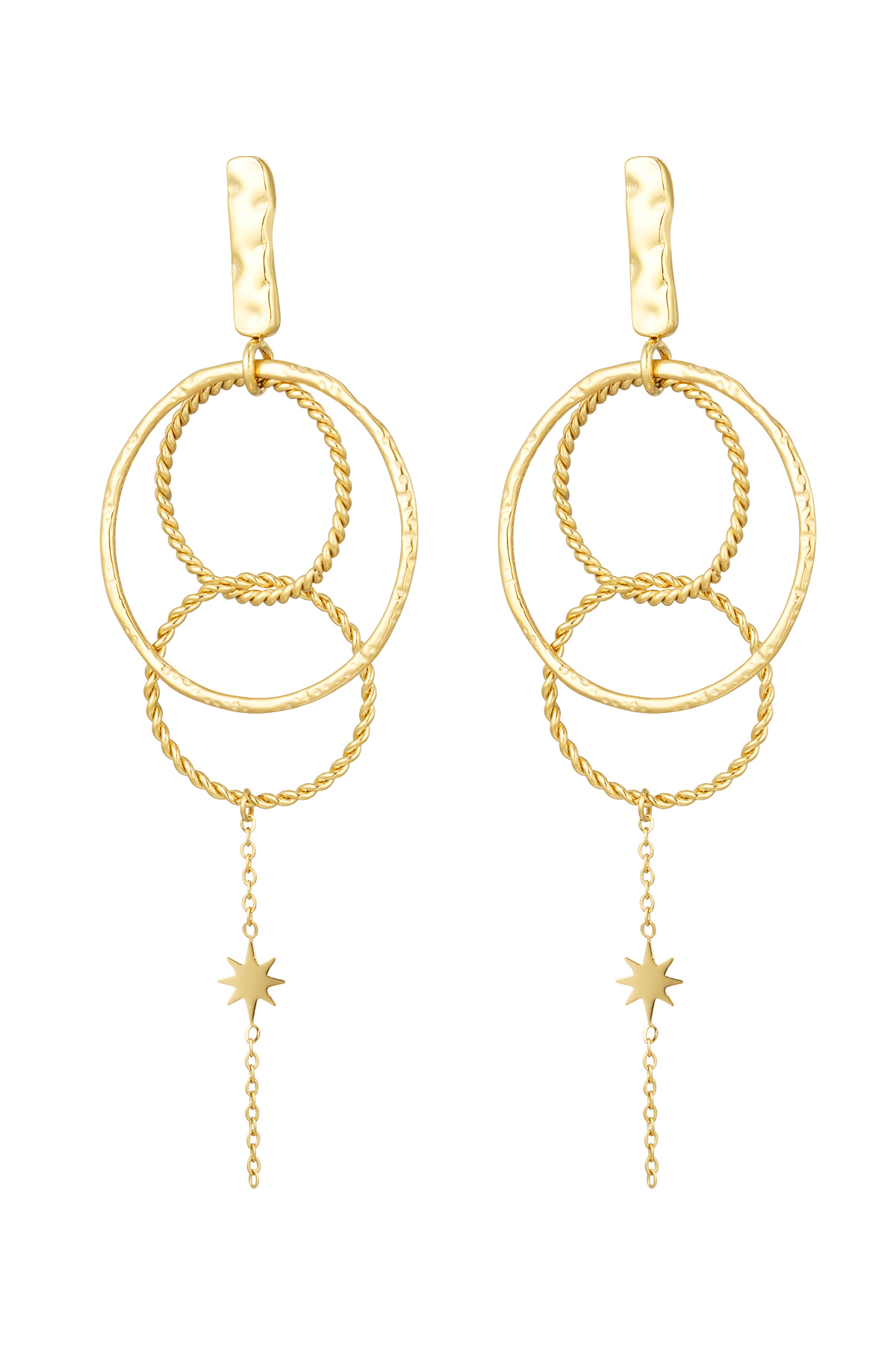 Earrings circles with chain - gold