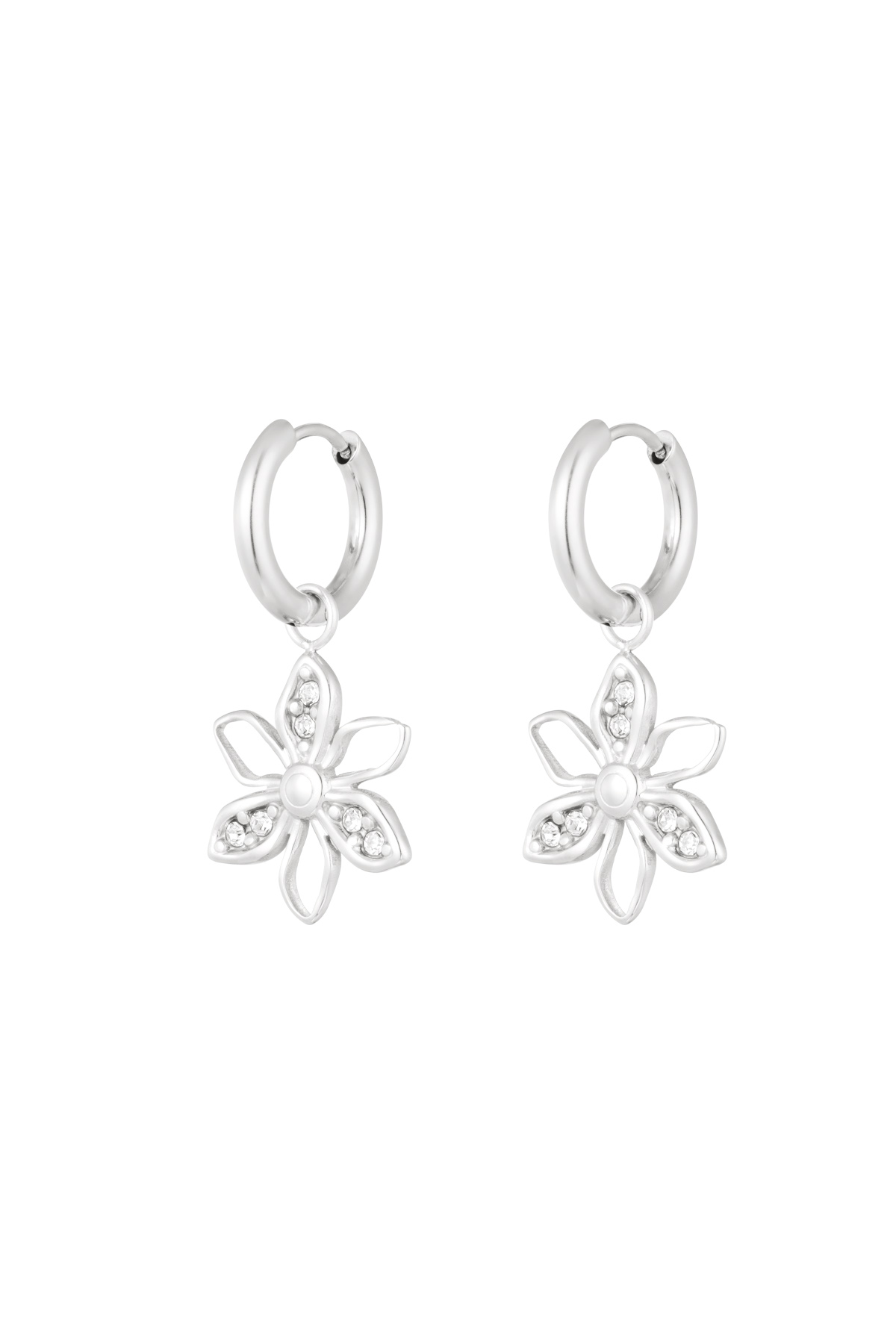Earrings wild flower with stones - silver h5 