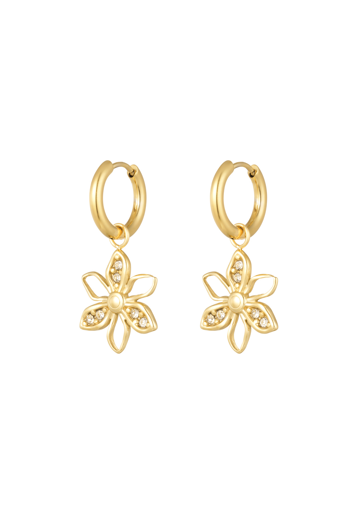 Earrings wild flower with stones - gold