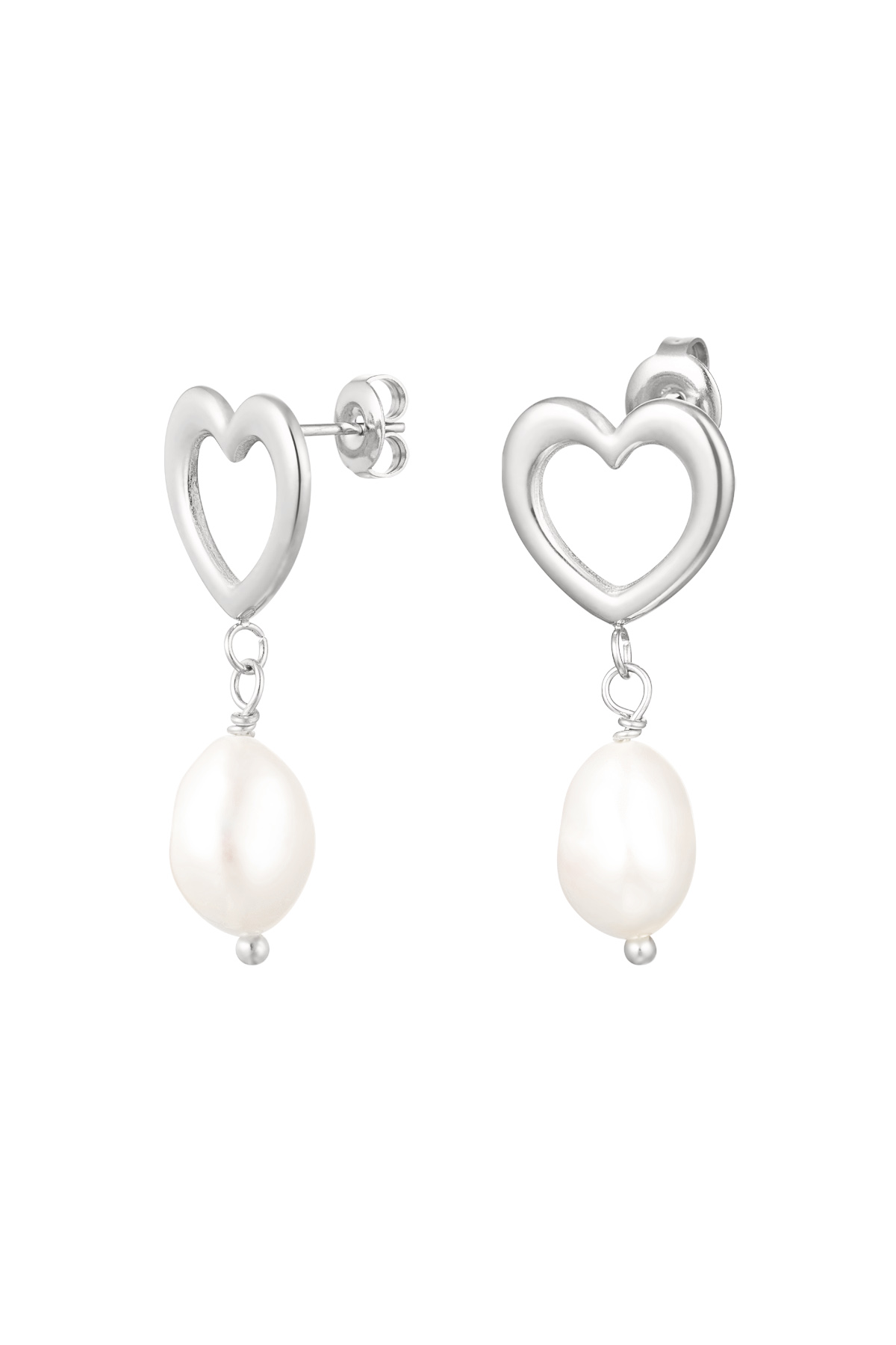 Earring heart with pearl detail - silver stainless steel h5 