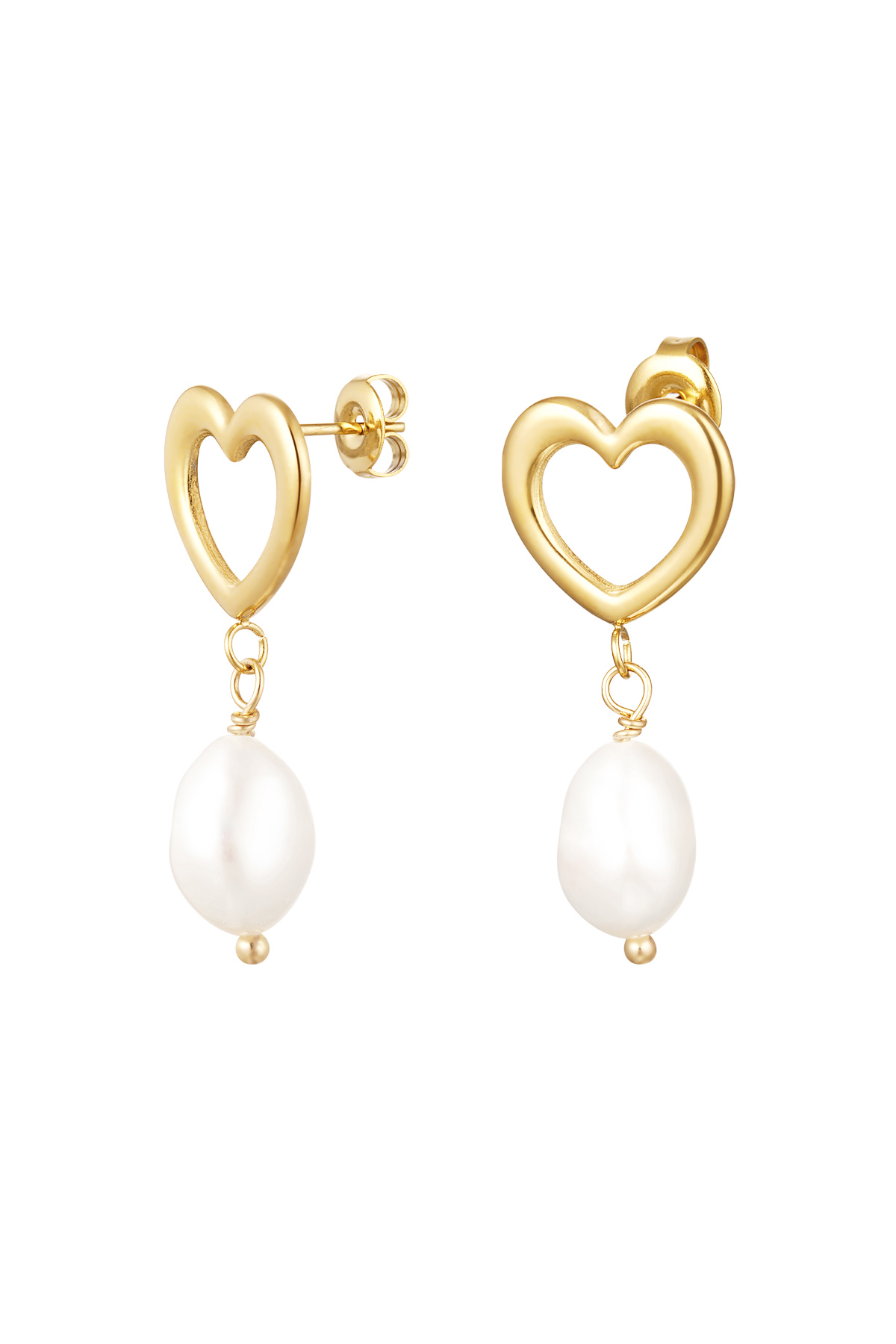 Earring heart with pearl detail - Gold Color stainless steel 2