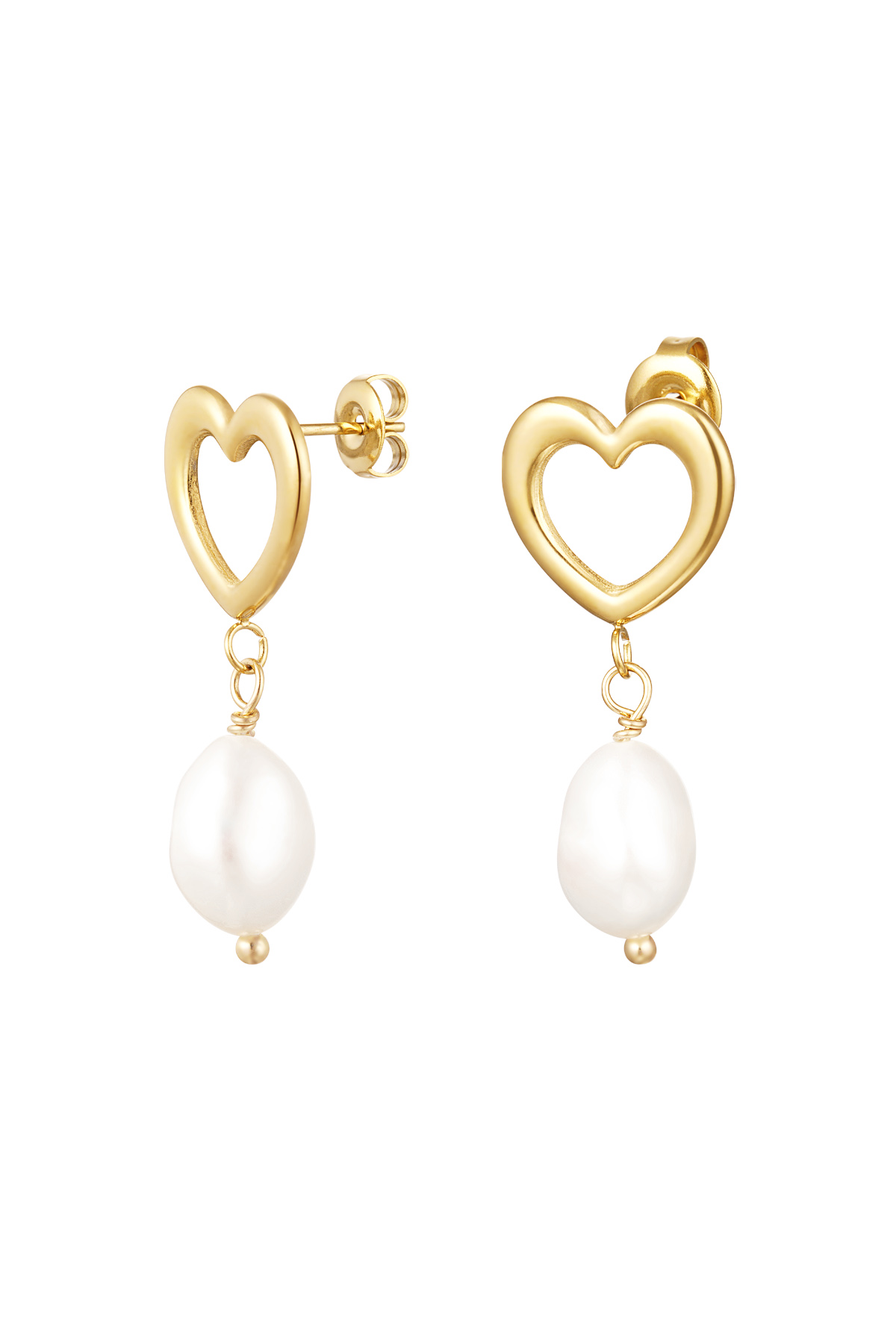 Earring heart with pearl detail - gold stainless steel 