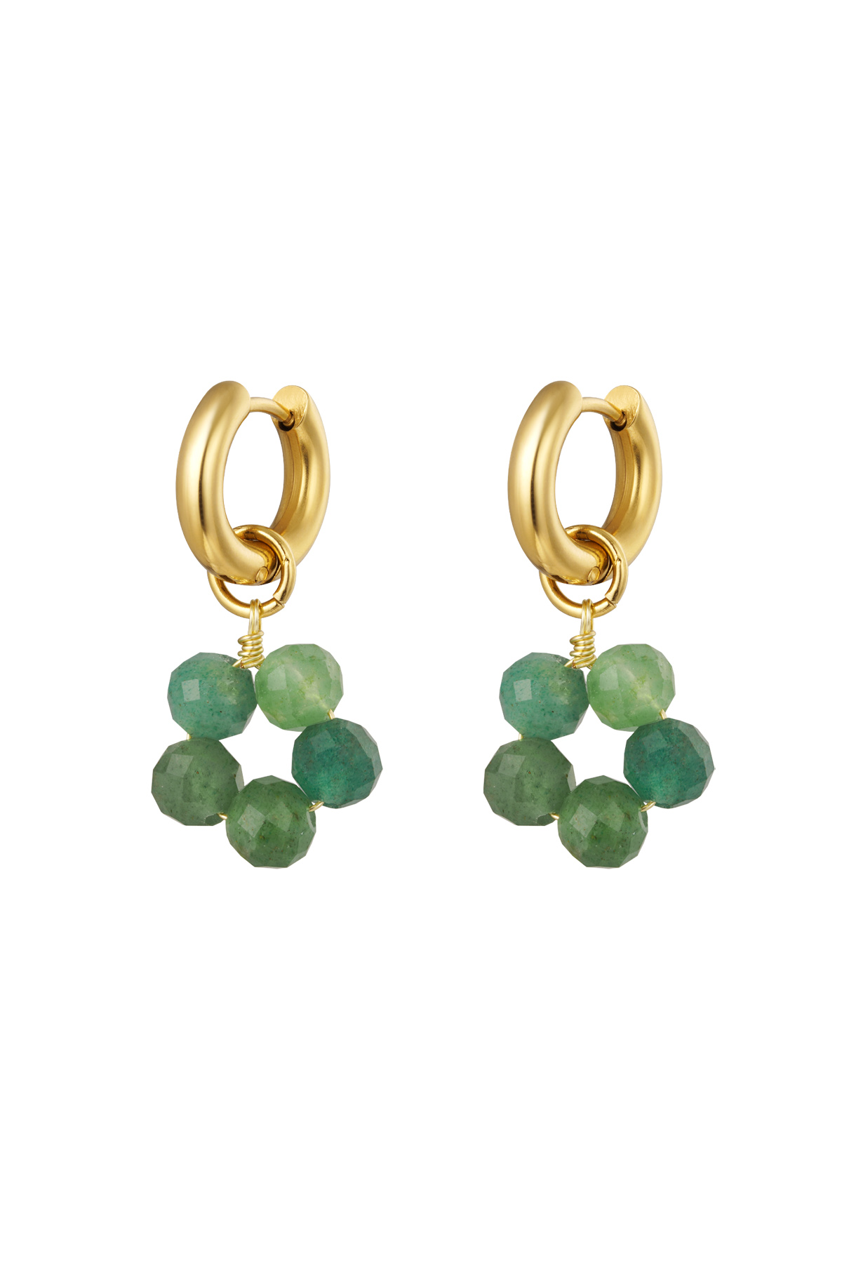 Earrings beaded flower - green