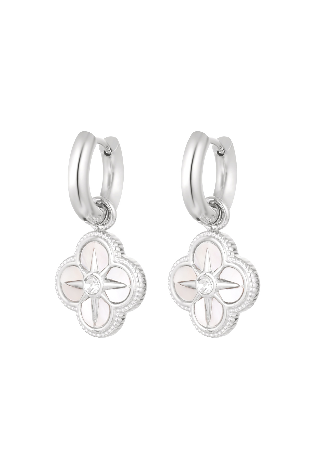 Earrings with flower/star charm - silver h5 