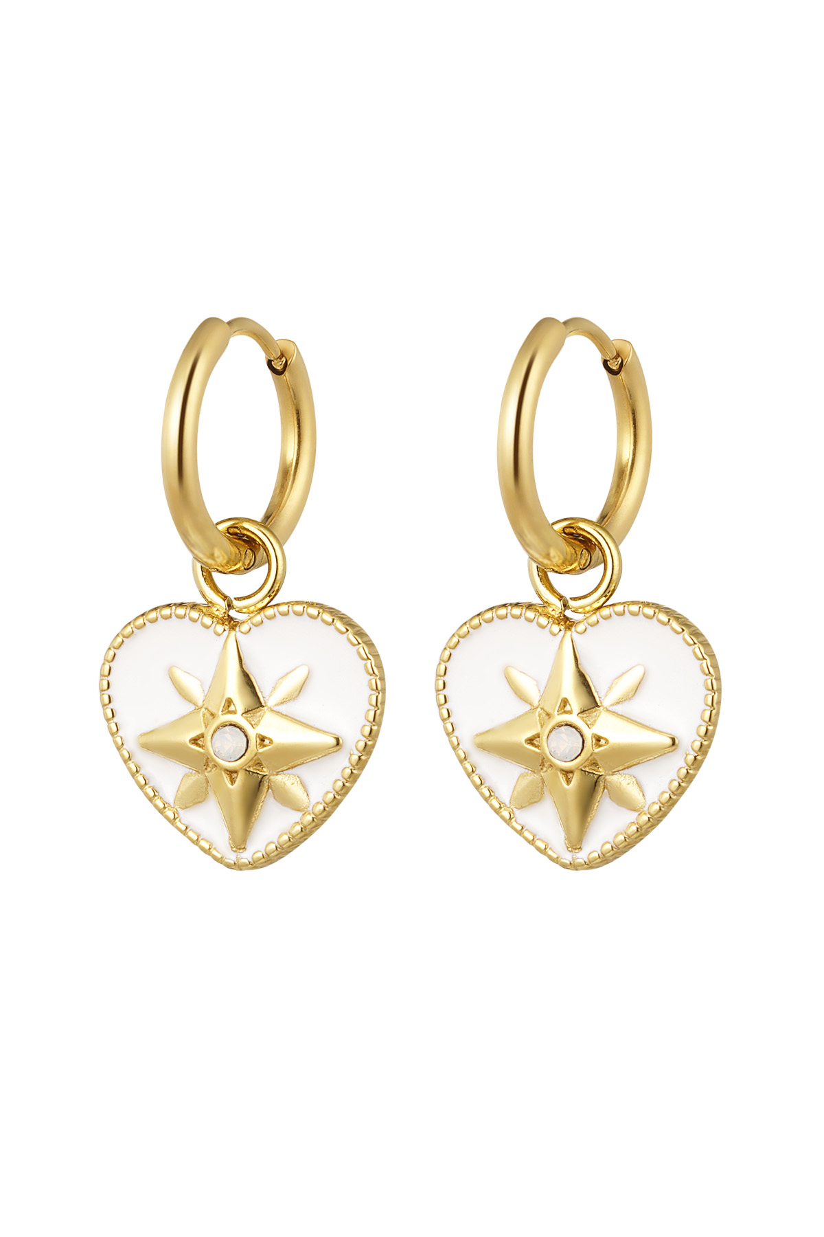 Earrings colored heart with star - gold/white 