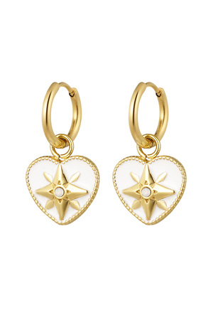 Oorbellen gekleurd hart met ster - goud/wit h5 
