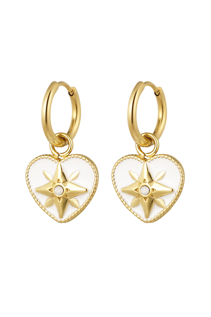Ohrringe farbiges Herz mit Stern - Gold/Weiß 