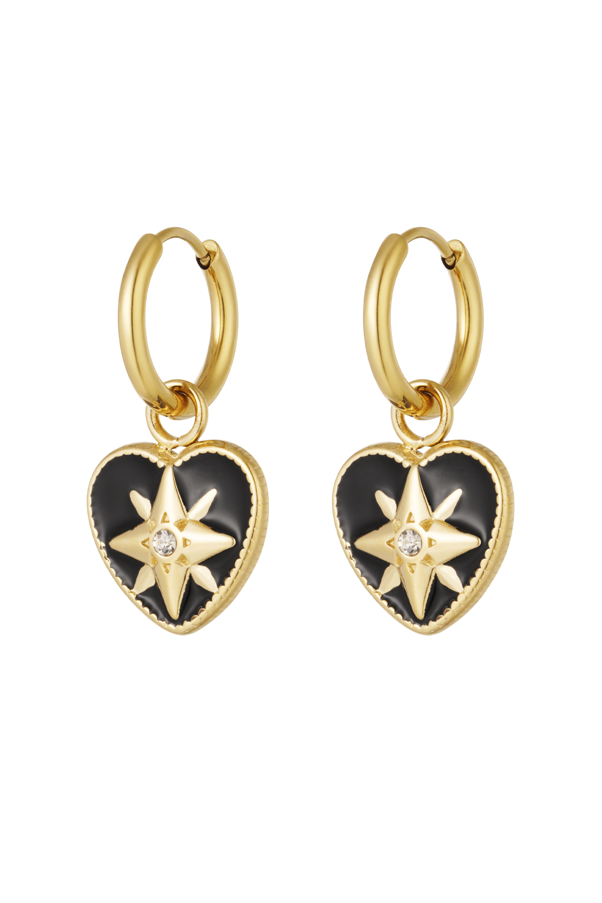 Earrings black heart with star - Gold color/black 2