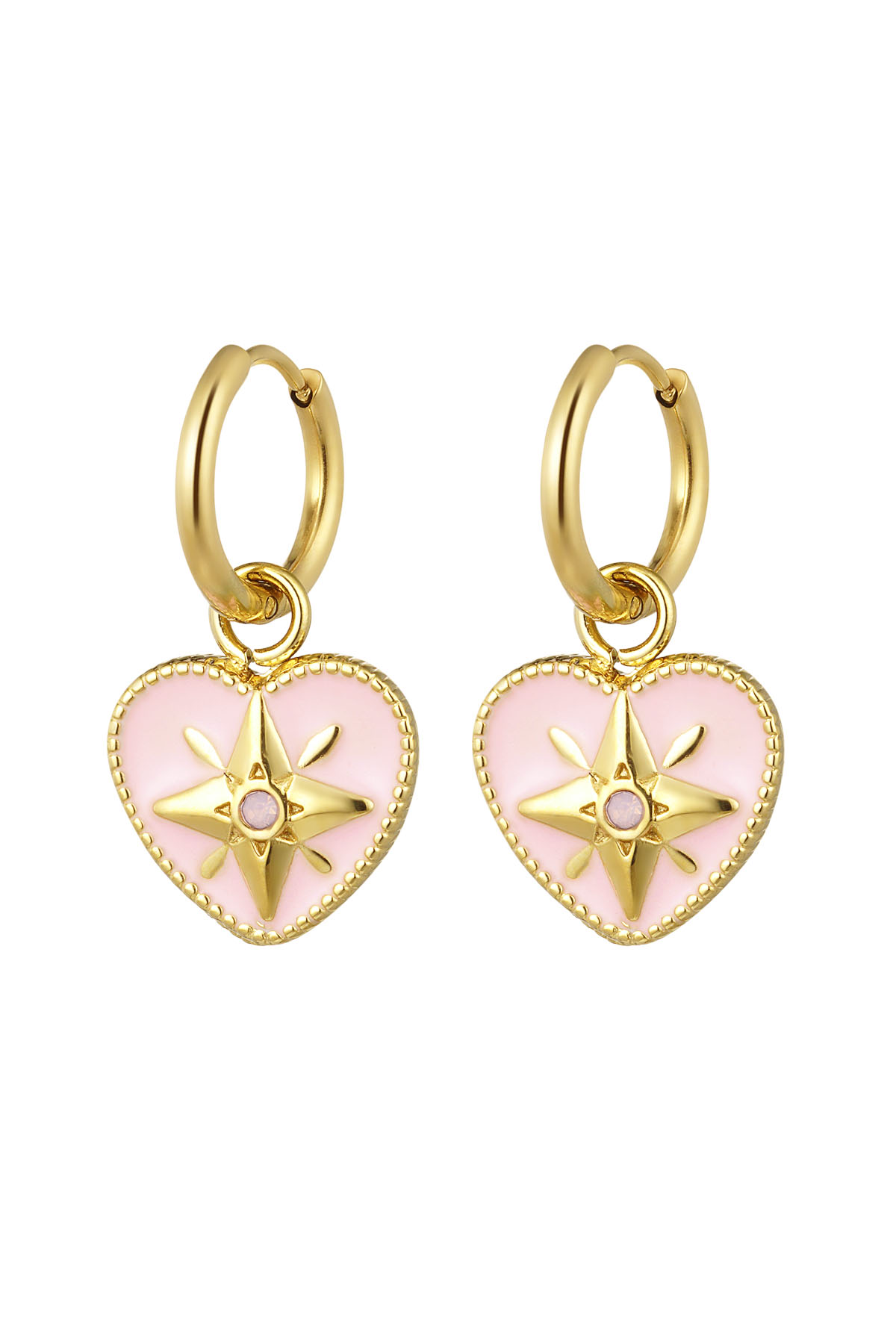 Ohrringe farbiges Herz mit Stern - Gold/Rosa