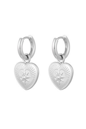 Earrings heart coin with stone - silver h5 