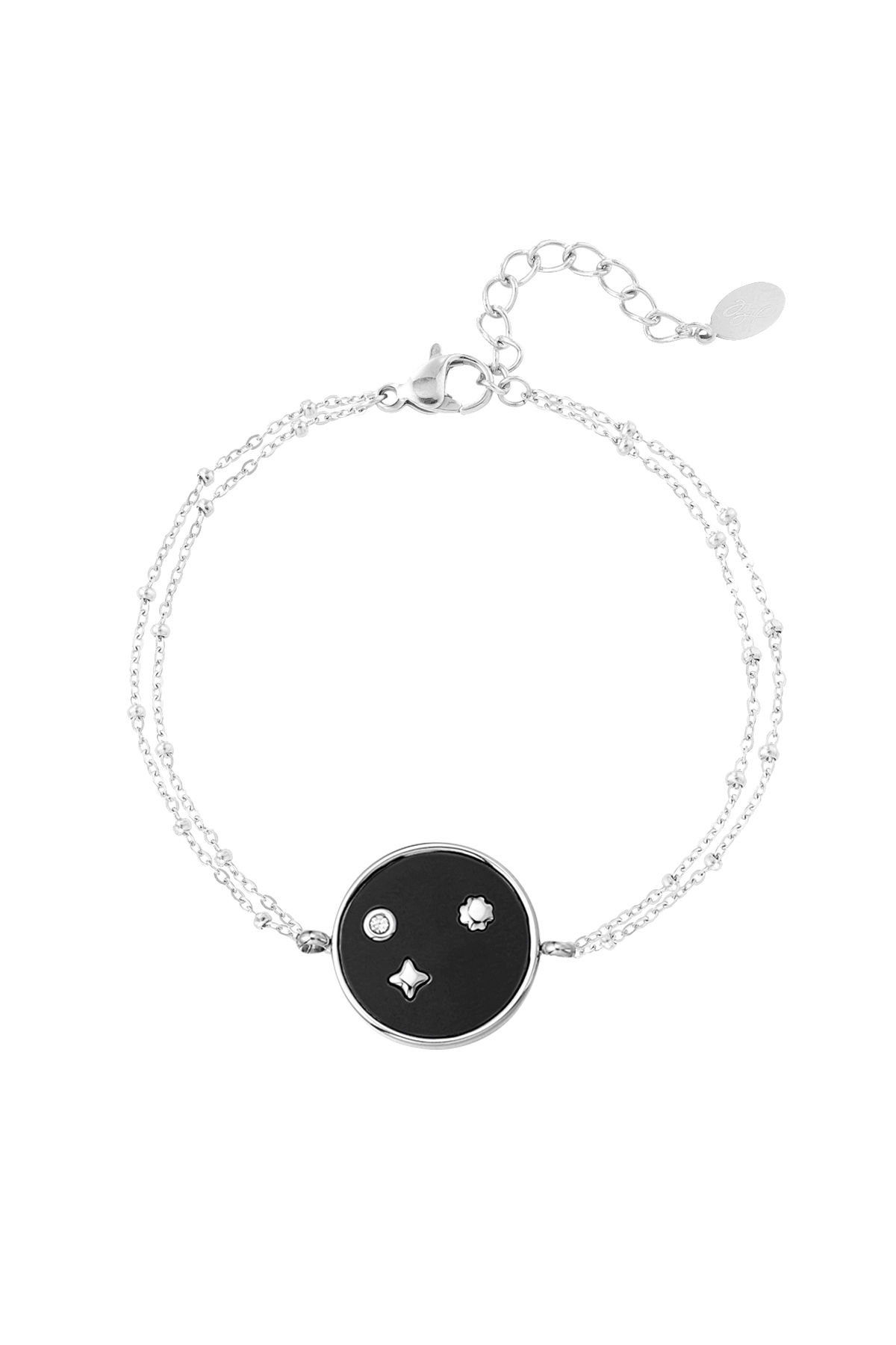 Double bracelet with round charm - silver h5 