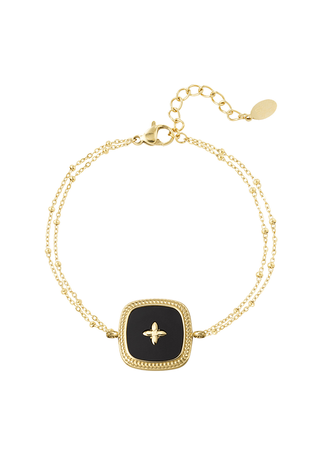 Doppeltes Armband mit quadratischem Anhänger – Gold 
