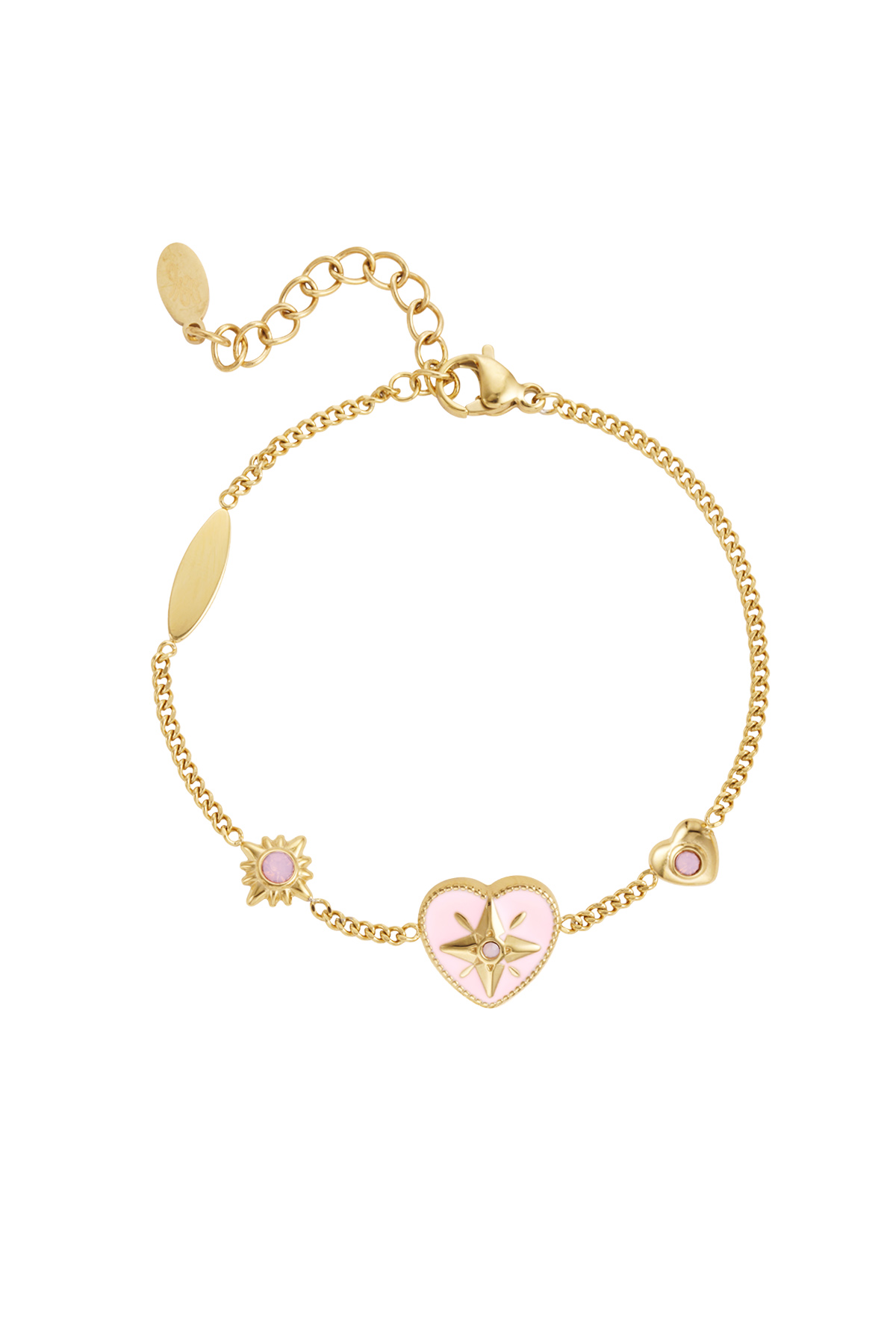 Armband met bedels gekleurd - goud/roze 