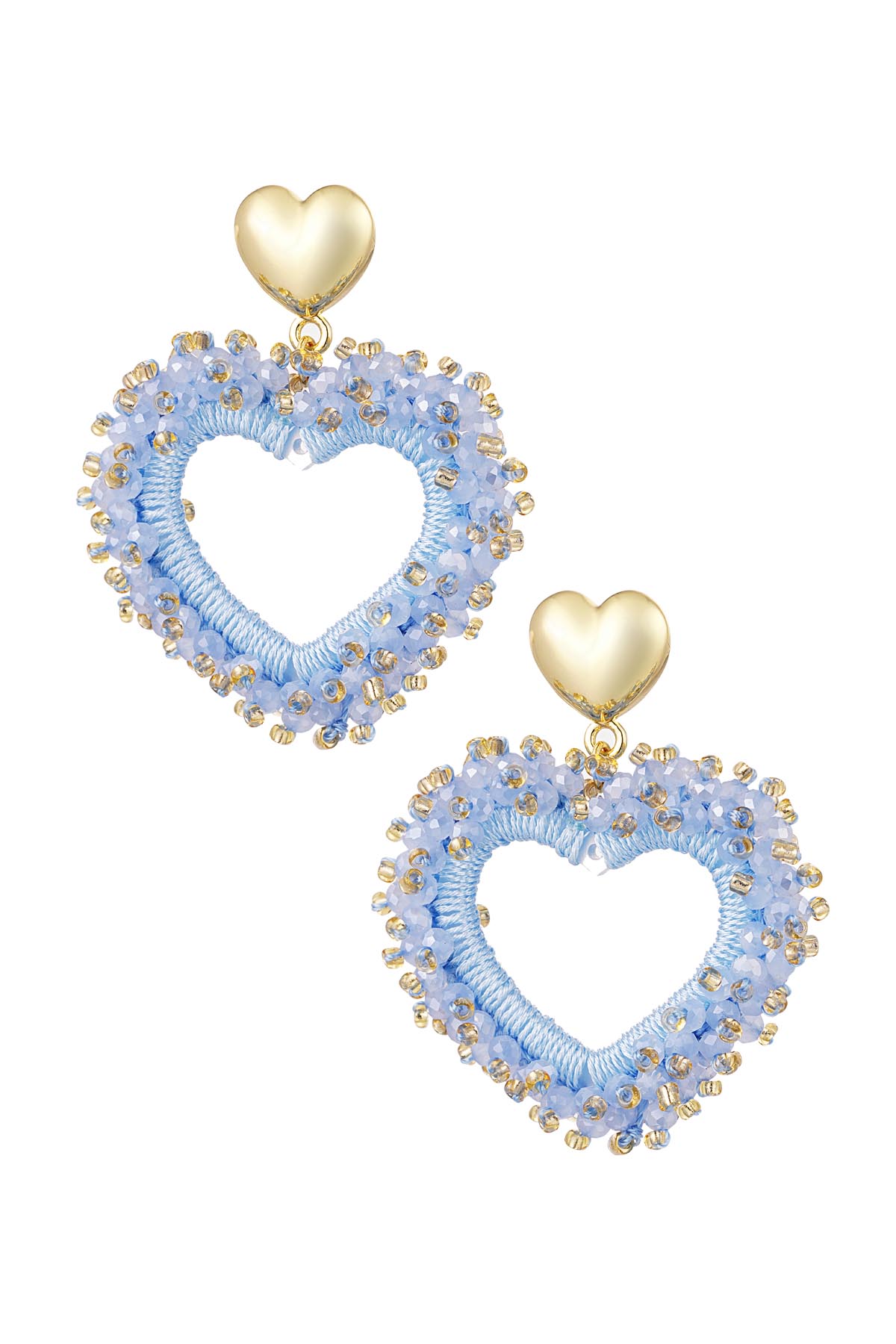 Boucles D'oreilles Coeur Bleu Clair Avec Cristal - Cuivre h5 