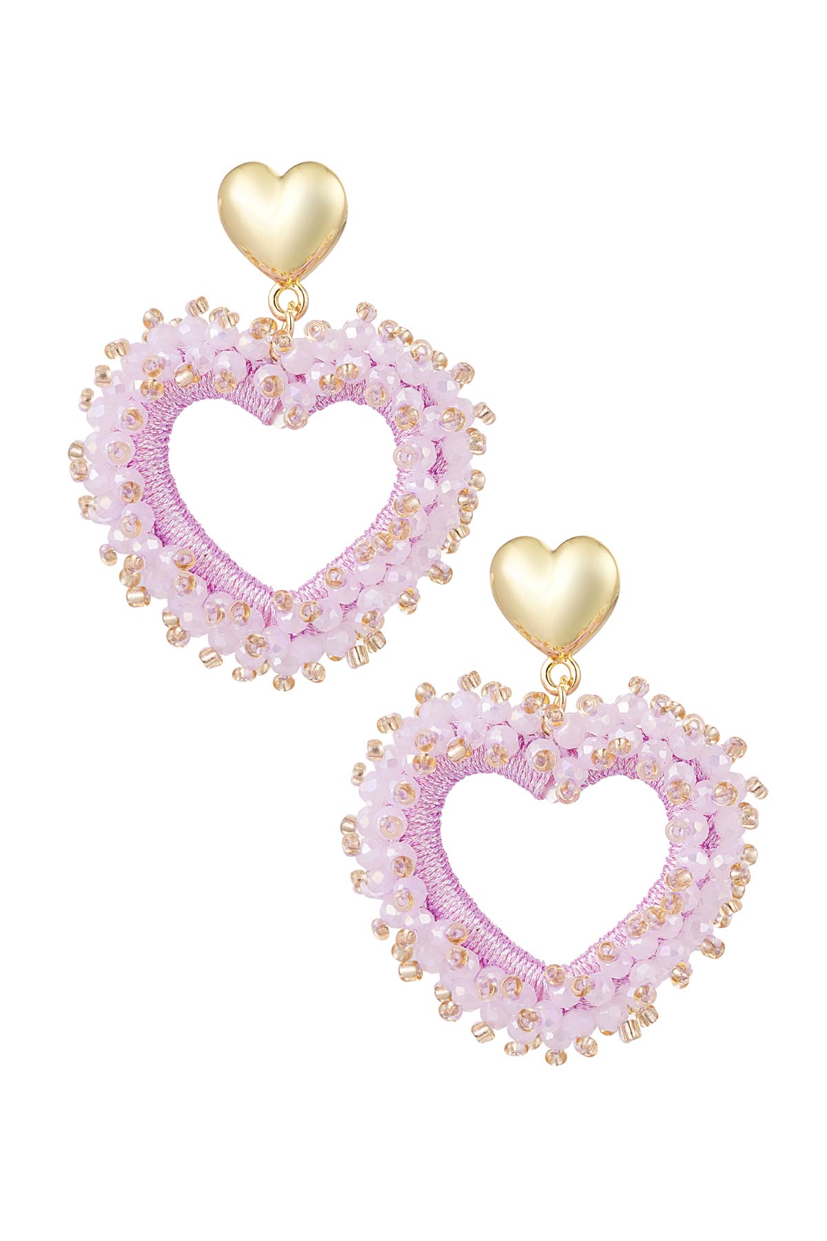 Pendientes Corazón Rosa Con Cristal - Cobre h5 