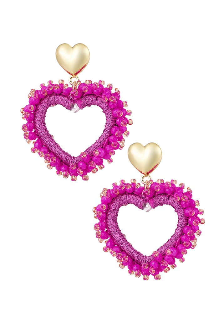 Heart Earrings Fuchsia With Crystal - Copper 