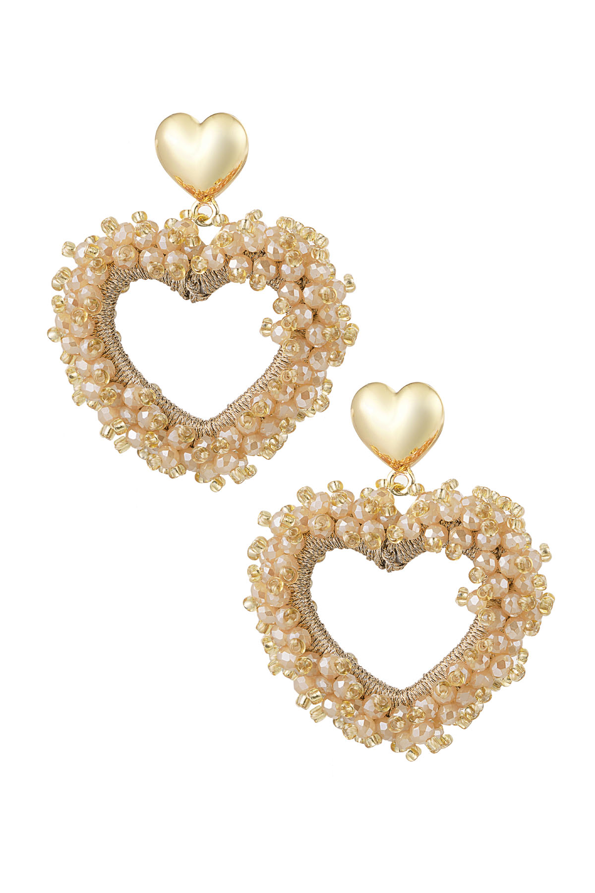 Heart Earrings Beige With Crystal - Copper h5 