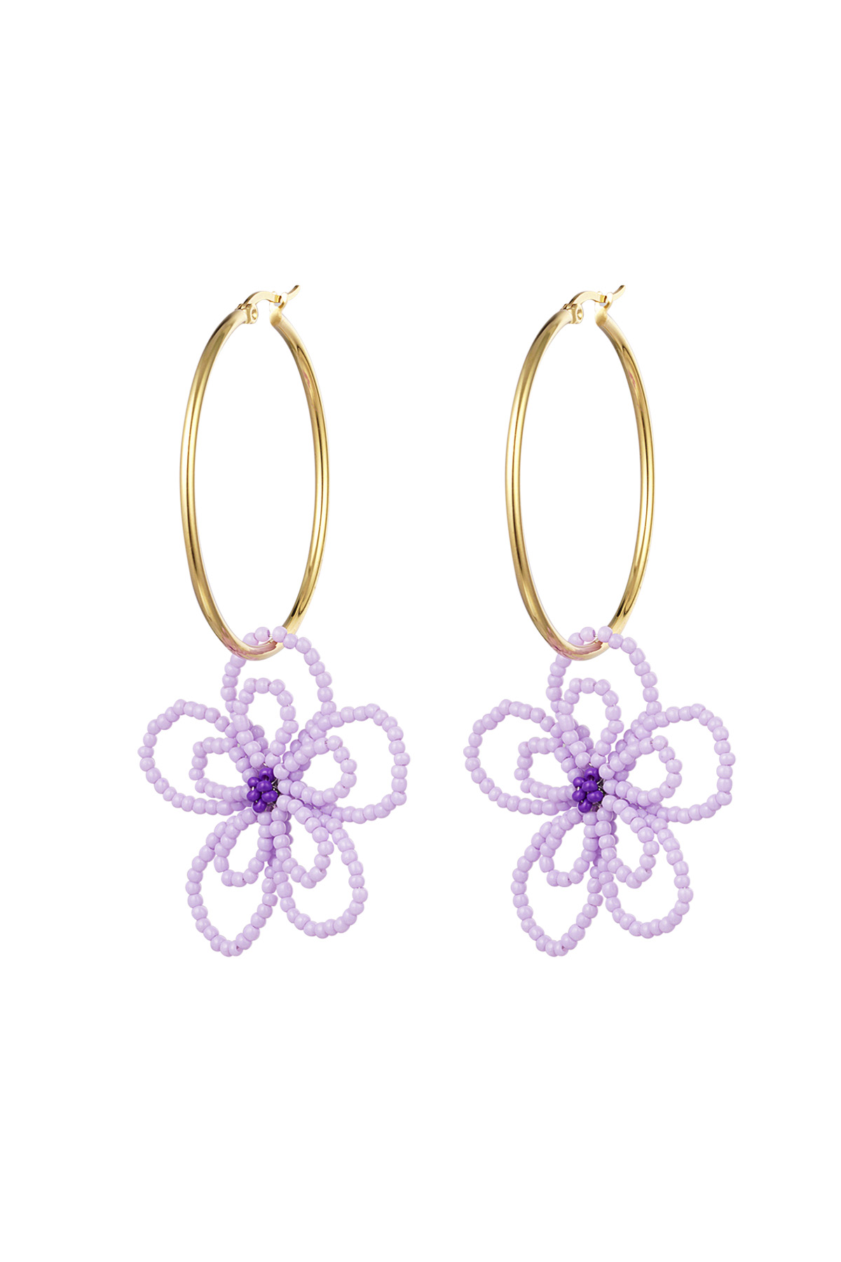 Creoles with flower - lilac Stainless Steel