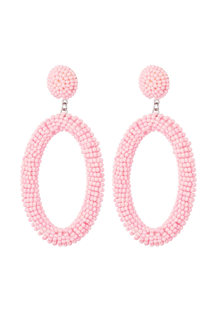 Boucles d'Oreilles Perles Bonbons Allongées - Rose Pastel Acier Inoxydable 