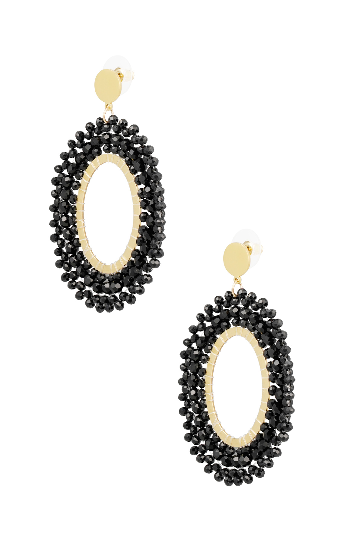 Earrings beads party - black &amp; gold Stainless Steel