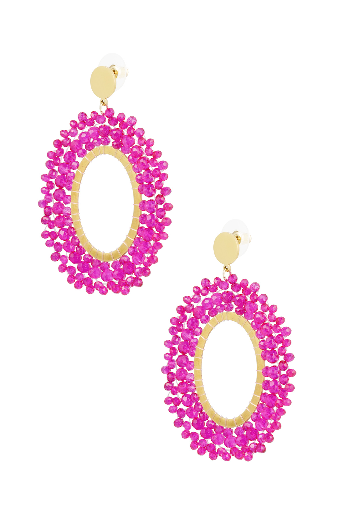 Ohrringe Perlen Party - Fuchsia & Goldfarbe Edelstahl 2