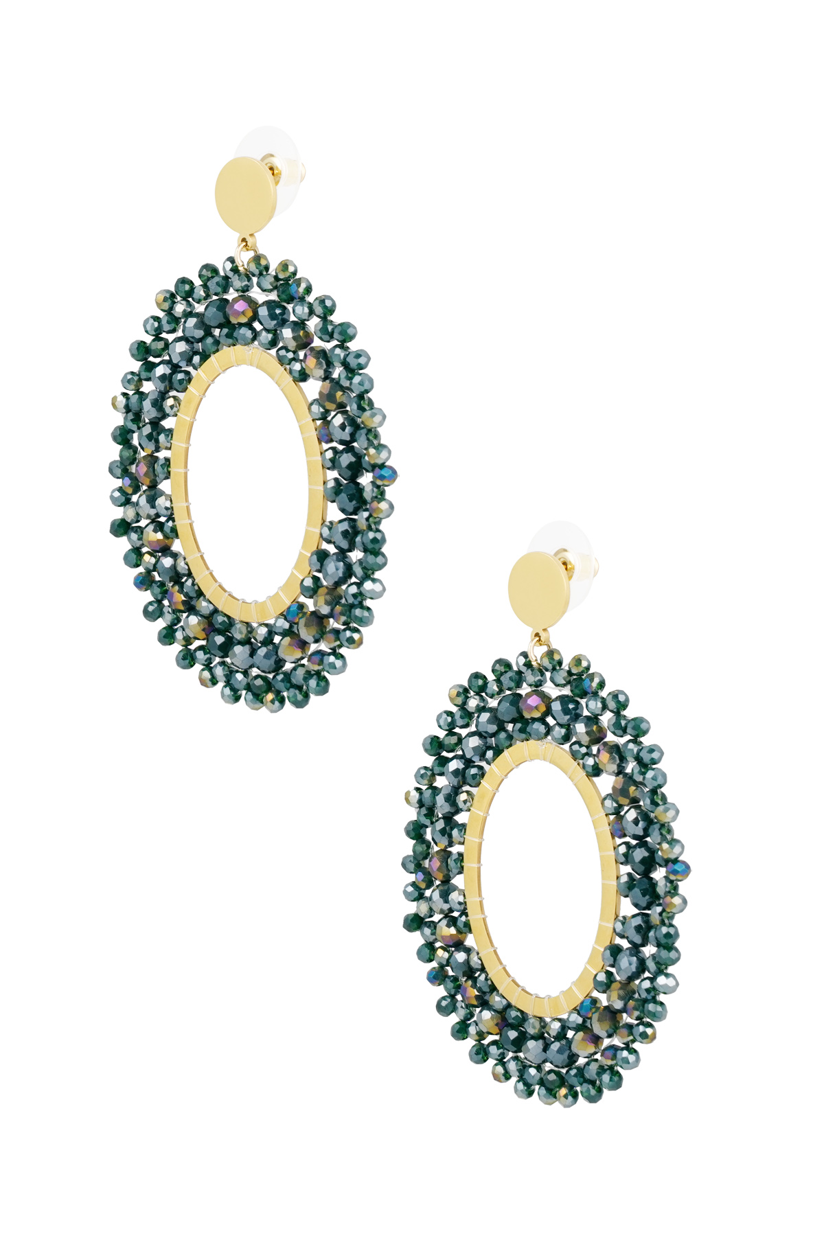 Earrings beads party - dark green & Gold Color Stainless Steel