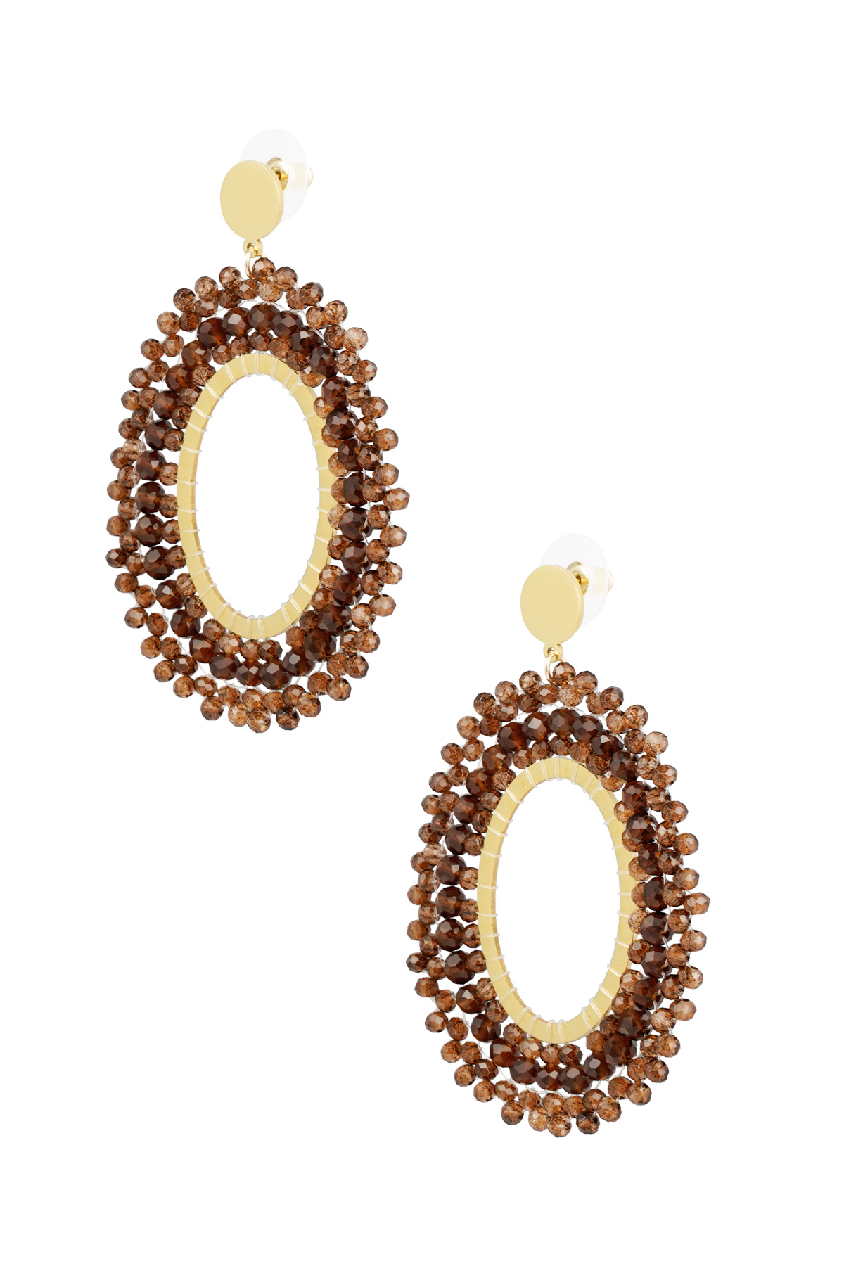 Earrings beads party - brown &amp; gold Stainless Steel