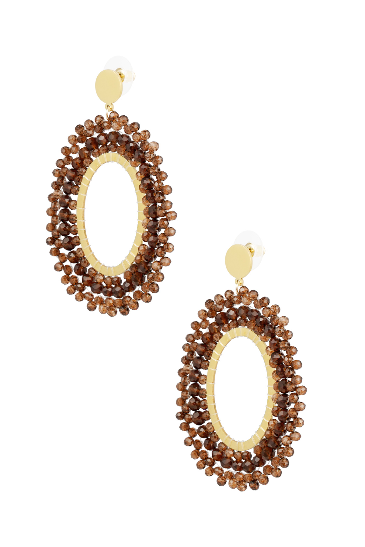 Earrings beads party - brown & Gold Color Stainless Steel 2