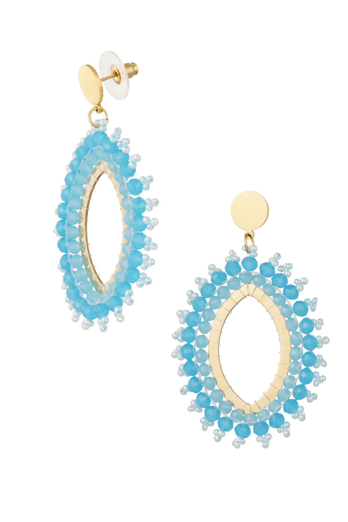 Pendiente perlas de cristal ovaladas - acero inoxidable azul claro h5 