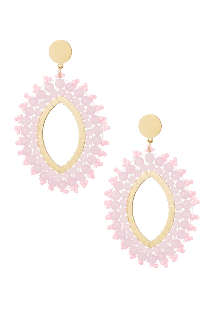 Boucle d'oreille perles de cristal ovales - acier inoxydable rose 