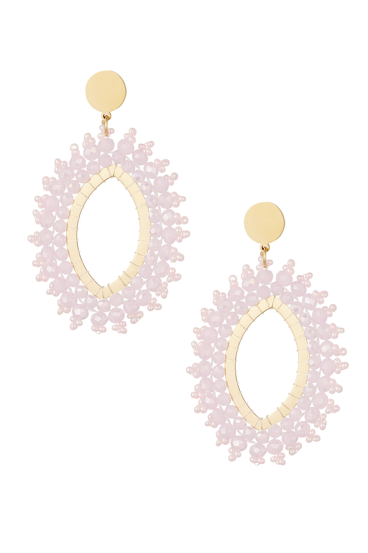 Boucle d'oreille perles de cristal ovales - acier inoxydable rose clair h5 