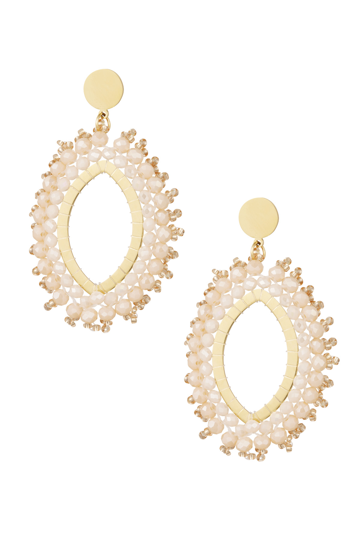 Earring oval crystal beads - beige stainless steel h5 